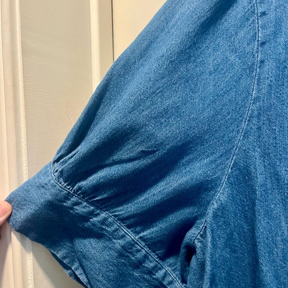 100% Cotton Denim Shirt Dress | Natural Fiber | Button Front | Short Sleeve - Picture 4 of 9